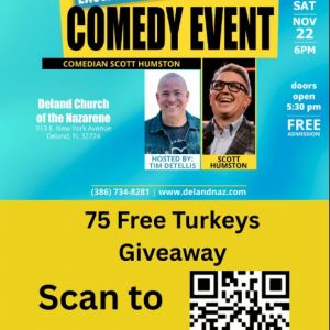 Deland Church of the Nazarene Laugh All Night and Turkey Giveaway