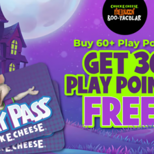 Chuck E Cheese Buy 60 Play Points, Get 30 Free